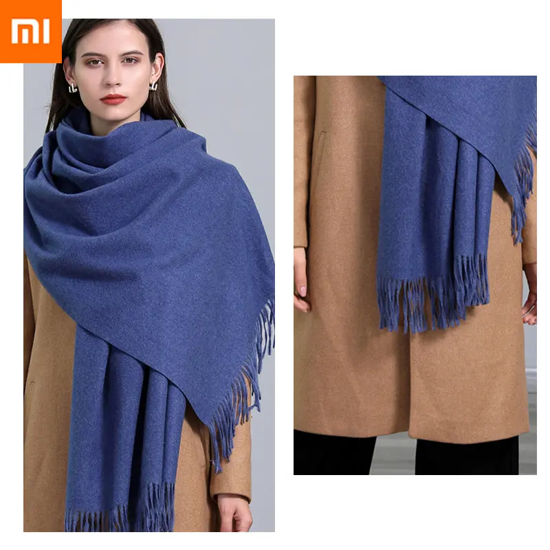

Зимний кашемировый шарф Xiaomi 2022, женские толстые теплые шали из пашмины, однотонные женские пледы с кисточками, хиджаб