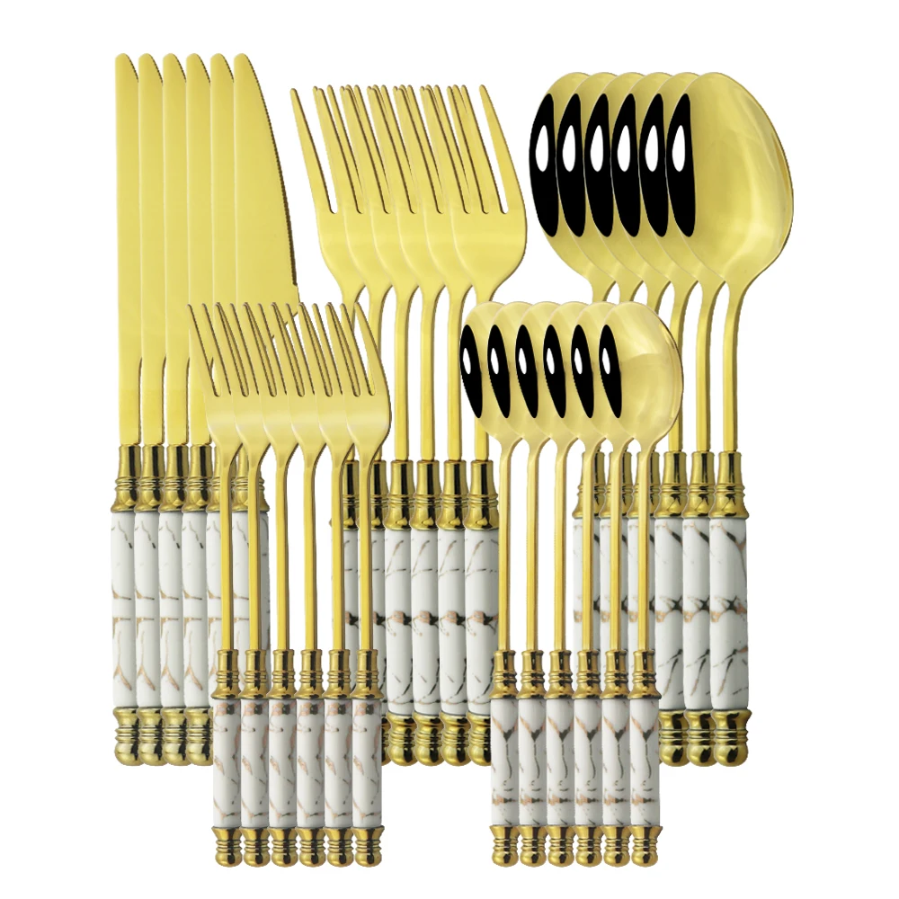 6/30Pcs White Gold Cutlery Set Vintage Ceramic Tableware Stainless Steel Dinnerware Knife Cake Fork Spoon Home Silverware Set
6/30Pcs White Gold Cutlery Set Vintage Ceramic Tableware Stainless Steel Dinnerware Knife Cake Fork Spoon Home Silverware Set