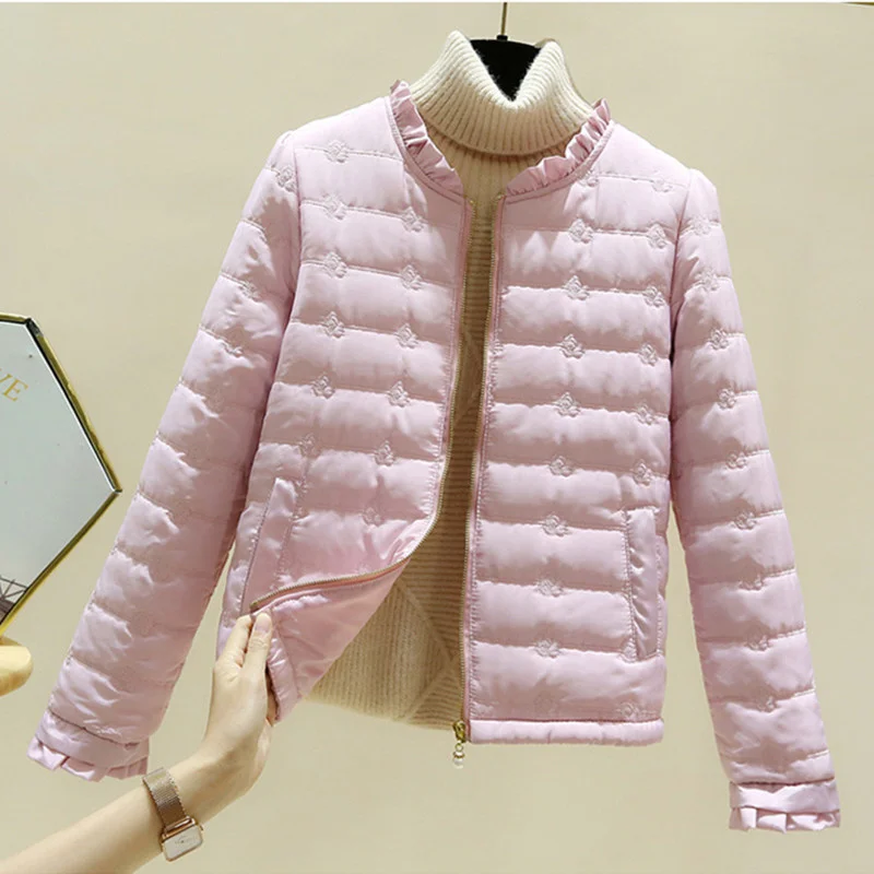 Spring Autumn Polyester Women's Down Jacket Stand Collar Long Sleeve Cardigan Pockets Slim Solid Fashion Office Lady Down Jacket
Spring Autumn Polyester Women's Down Jacket Stand Collar Long Sleeve Cardigan Pockets Slim Solid Fashion Office Lady Down Jacket