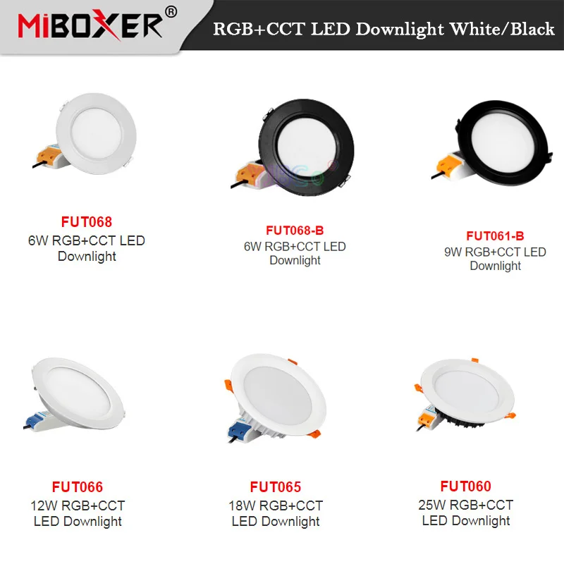 

Miboxer White Black RGB+CCT LED Downlight 6W/9W/12W/18W/25W Dimmable Ceiling 110V 220V Indoor Panel lamp 2.4G Remote APP Control