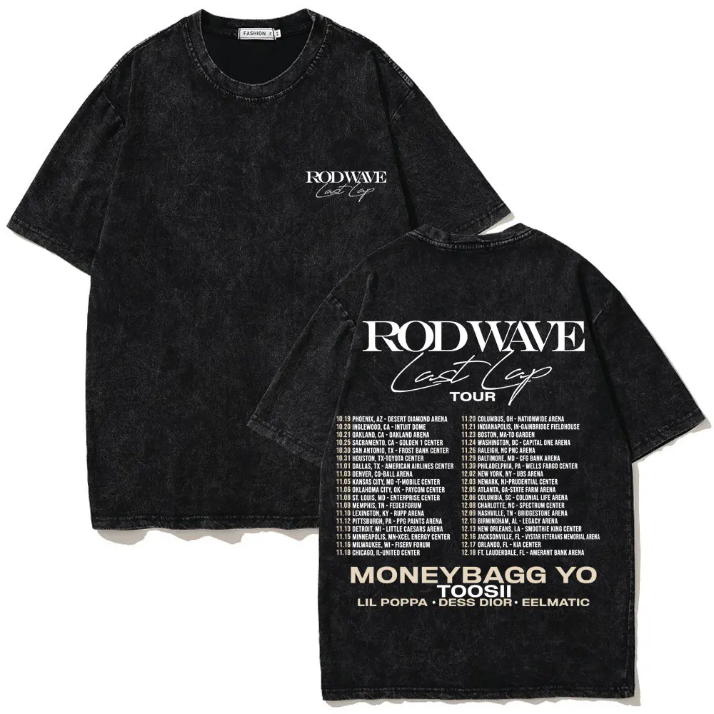 Випраная винтажная футболка рэпера Rod Wave Last Lap Tour Мужская мода Негабаритные
