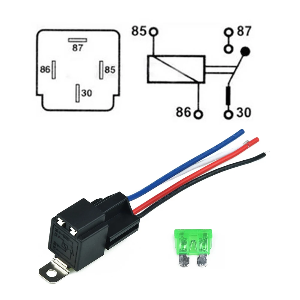 Car Automotive Fused Relay 12V Relay 4 Pin With Socket Base Wires Fuse Included 30A Amp SPST For Head Light Air Conditioner
Car Automotive Fused Relay 12V Relay 4 Pin With Socket Base Wires Fuse Included 30A Amp SPST For Head Light Air Conditioner