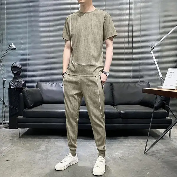 Short-Sleeved Men's Suit 2022 Summer Men's Ice Silk Leisure Sports Suit with Fashion Clothes Summer Handsome Fashion Men Clothes
Short-Sleeved Men's Suit 2022 Summer Men's Ice Silk Leisure Sports Suit with Fashion Clothes Summer Handsome Fashion Men Clothes