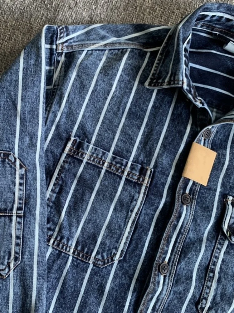 Spring New Striped Cargo Men Square Collar Long Sleeve Denim Shirts Single Breasted Loose Casual Tops Male M-3XL
Spring New Striped Cargo Men Square Collar Long Sleeve Denim Shirts Single Breasted Loose Casual Tops Male M-3XL