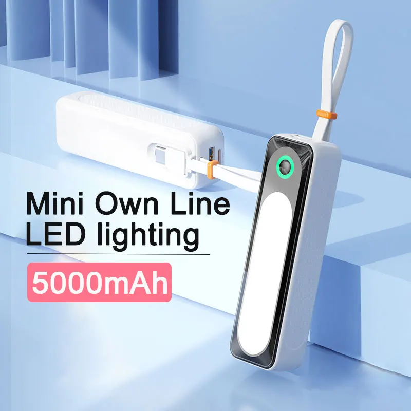 Mini Power Bank 5000mah Portable Charger for Cell Phone External Battery Fast Charging with Cable LED Light for IPhone Xiaomi
Mini Power Bank 5000mah Portable Charger for Cell Phone External Battery Fast Charging with Cable LED Light for IPhone Xiaomi