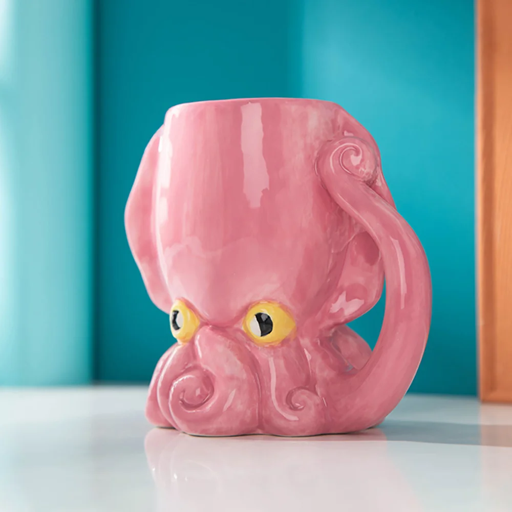 

520ml Marine Organism Tiki Mug Pink Octopus Ocean Beach Party Drink Cup Whale Ceramic Coffee Mug Smoothie Beer Wine Cocktail Mug