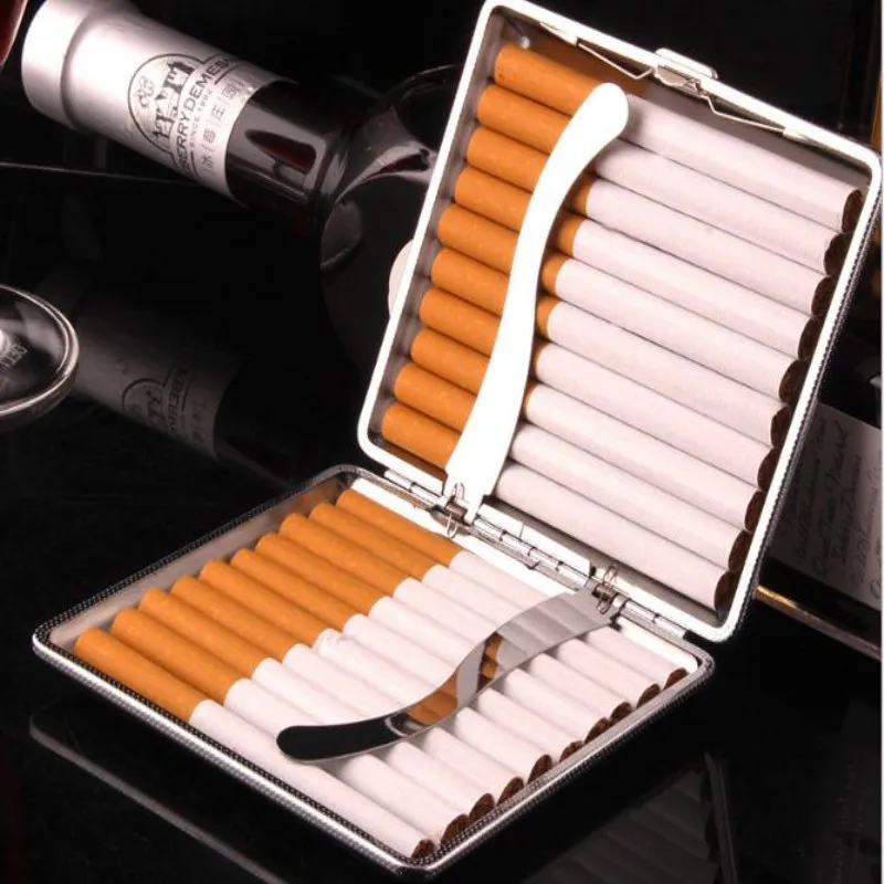 

Men Leather Cigarette Box Cigar Case Metal Leather Smoking Accessories Cigarette Lady Storage Cover Hold Gift Tobacco Boxes