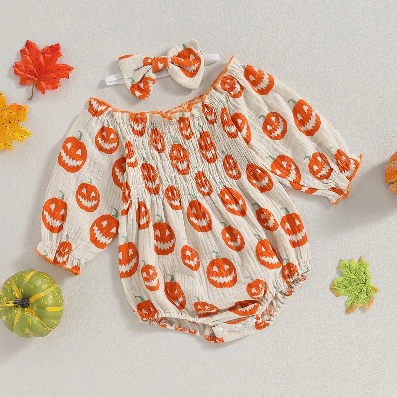 Halloween Newborn Baby Girl Bodysuit Spring Autumn Clothes Pumpkin Boat Neck Ruched Long Sleeve Jumpsuits for Kids Baby Clothing
Halloween Newborn Baby Girl Bodysuit Spring Autumn Clothes Pumpkin Boat Neck Ruched Long Sleeve Jumpsuits for Kids Baby Clothing