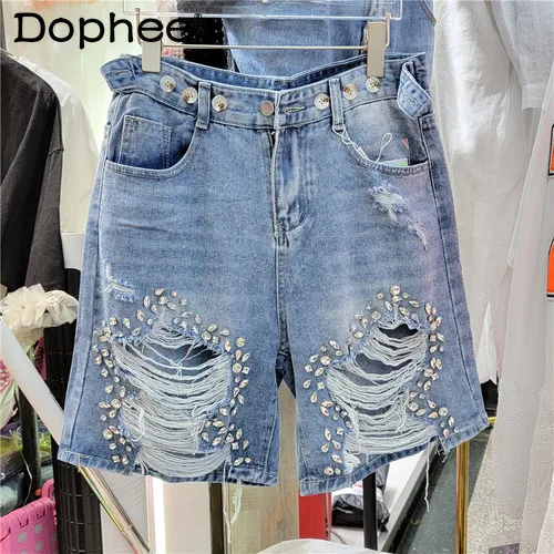2022 Summer New Exquisite Rhinestone High Waist Ripped Jeans Women's All-Match Loose Cropped Straight-Leg Denim Shorts
2022 Summer New Exquisite Rhinestone High Waist Ripped Jeans Women's All-Match Loose Cropped Straight-Leg Denim Shorts