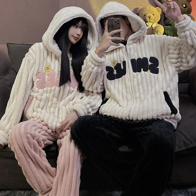 QUHENG Couples Pajamas Set Winter Flannel Women Men's Pijamas Plush Sleepwear Hooded Suit Home Clothing Rest Clothes Sleep Suit
QUHENG Couples Pajamas Set Winter Flannel Women Men's Pijamas Plush Sleepwear Hooded Suit Home Clothing Rest Clothes Sleep Suit