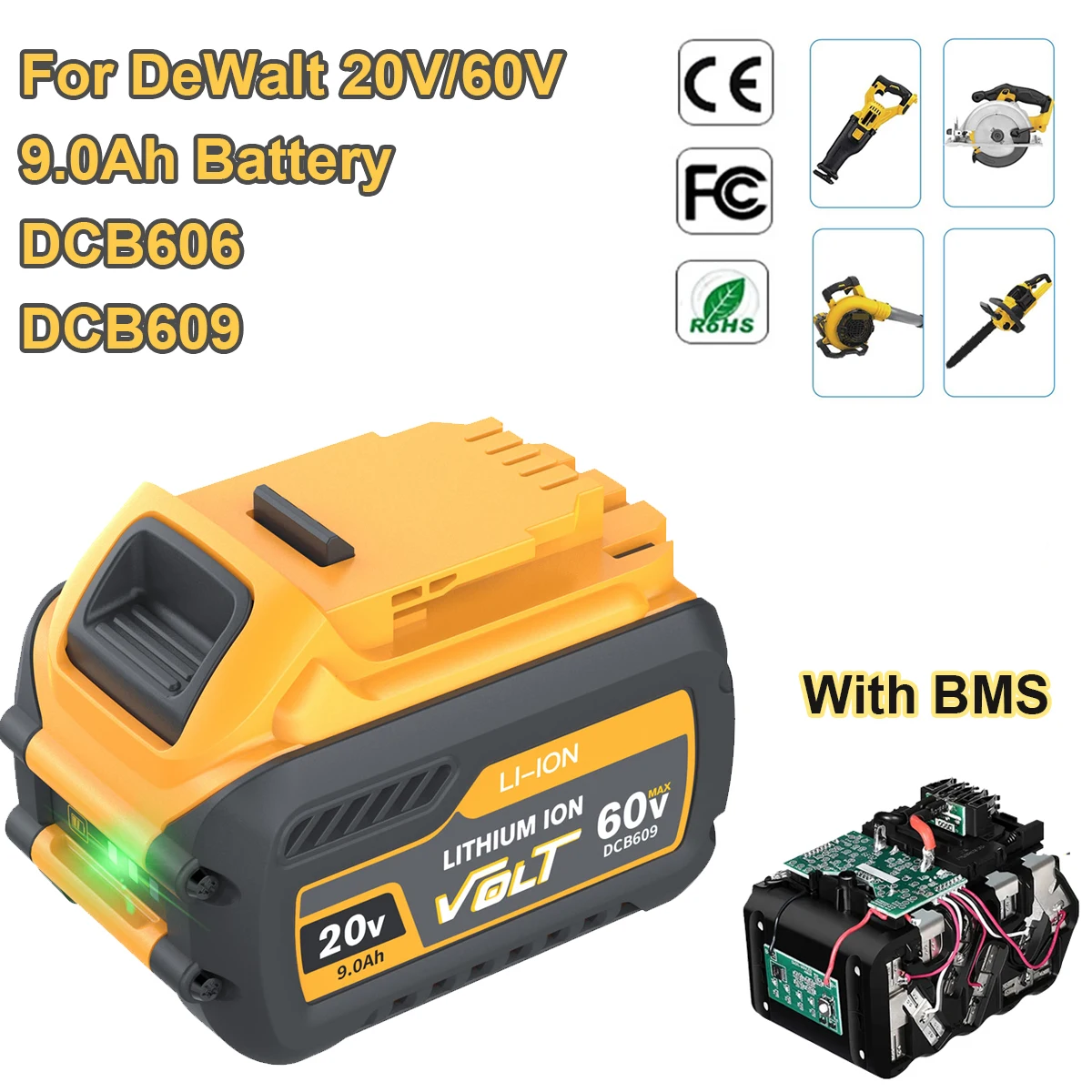 9000mAh Li-ion Battery For Dewalt FlexVolt 60V 20V Battery Rechargeable DCB606 DCB612 DCB609 DCB546 DCB547 DCB20 DCB205 DCB204
9000mAh Li-ion Battery For Dewalt FlexVolt 60V 20V Battery Rechargeable DCB606 DCB612 DCB609 DCB546 DCB547 DCB20 DCB205 DCB204