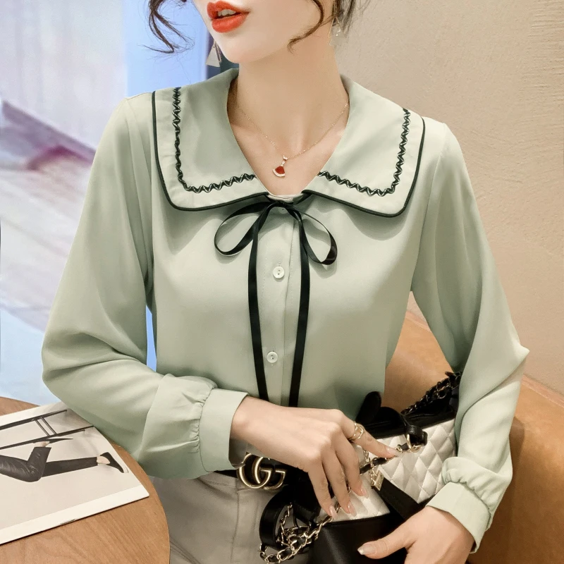 Chikichi 2022 Spring New Korean Version Fashion Doll Collar Bow Long-sleeved College Style Basic Shirt Women
Chikichi 2022 Spring New Korean Version Fashion Doll Collar Bow Long-sleeved College Style Basic Shirt Women