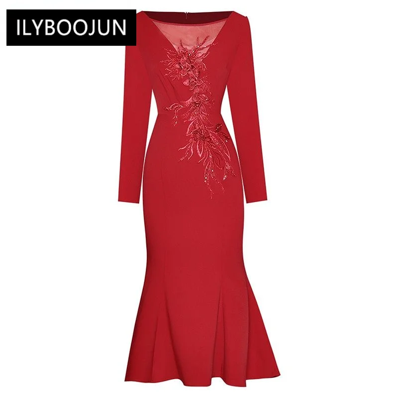 Dresses For Women 2023 Runway Luxury Brand Elegant Long sleeve Mesh Beaded Flower applique Slim Party Mermaid Evening Midi Dress
Dresses For Women 2023 Runway Luxury Brand Elegant Long sleeve Mesh Beaded Flower applique Slim Party Mermaid Evening Midi Dress