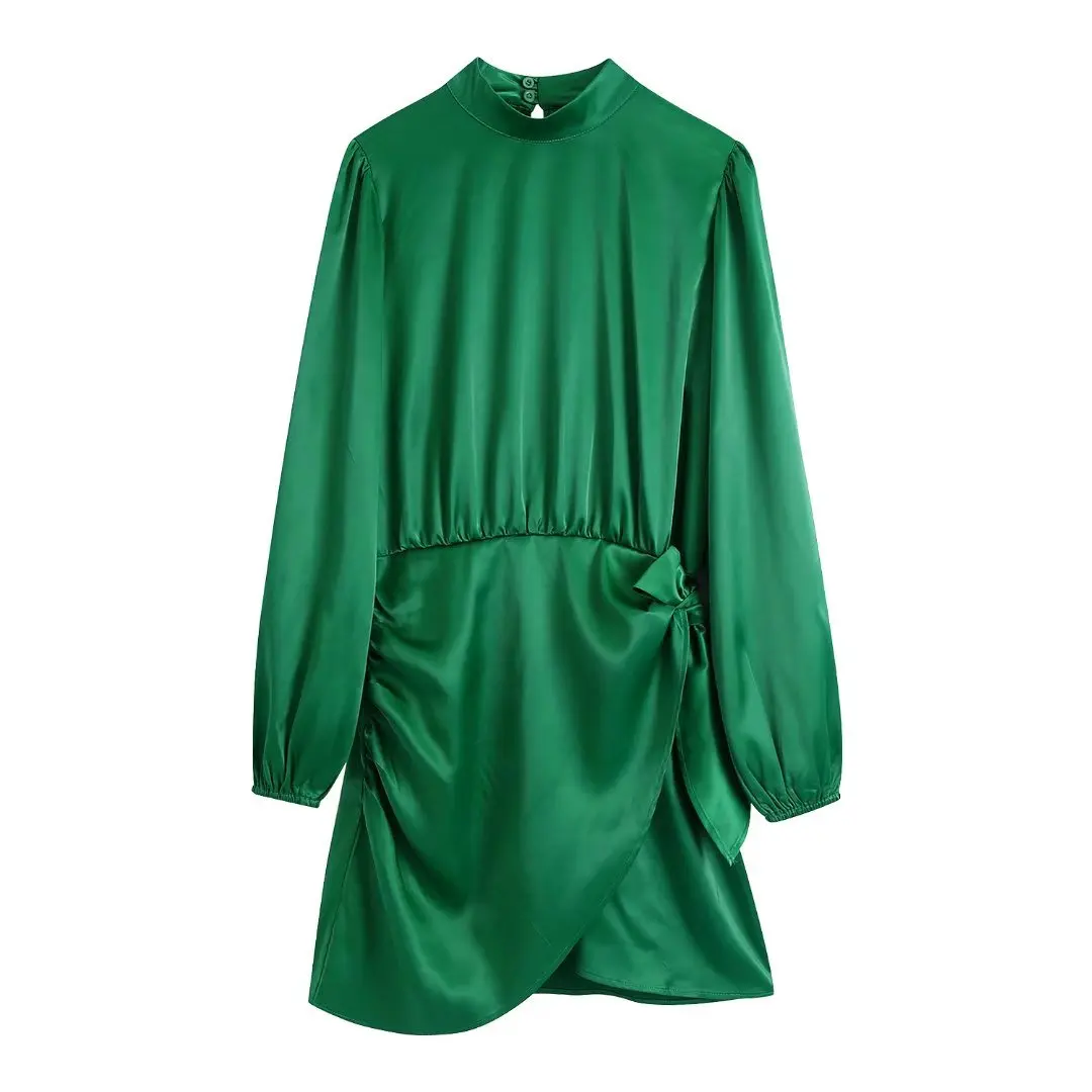 2022 Women Fashion Half High Collar Side Bow Tied Green Soft Satin Mini Dress Female Chic Irregular Hem Party Vestidos
2022 Women Fashion Half High Collar Side Bow Tied Green Soft Satin Mini Dress Female Chic Irregular Hem Party Vestidos