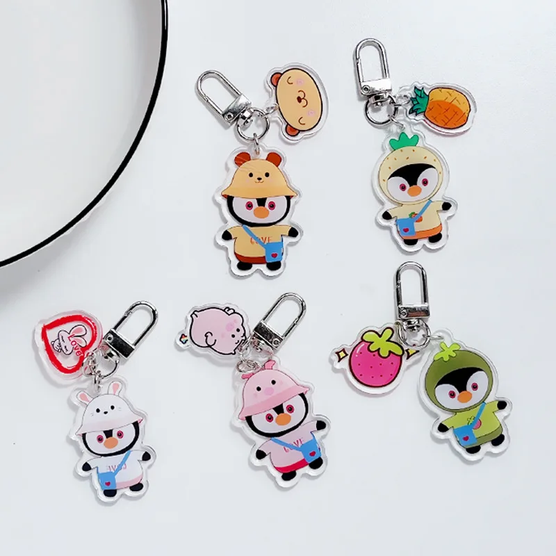 

Creative Cartoon Penguin Keychain Hand-painted Animal Couple Keyring Girlfriends Bag Pendant Illustration Lovers Special Gift