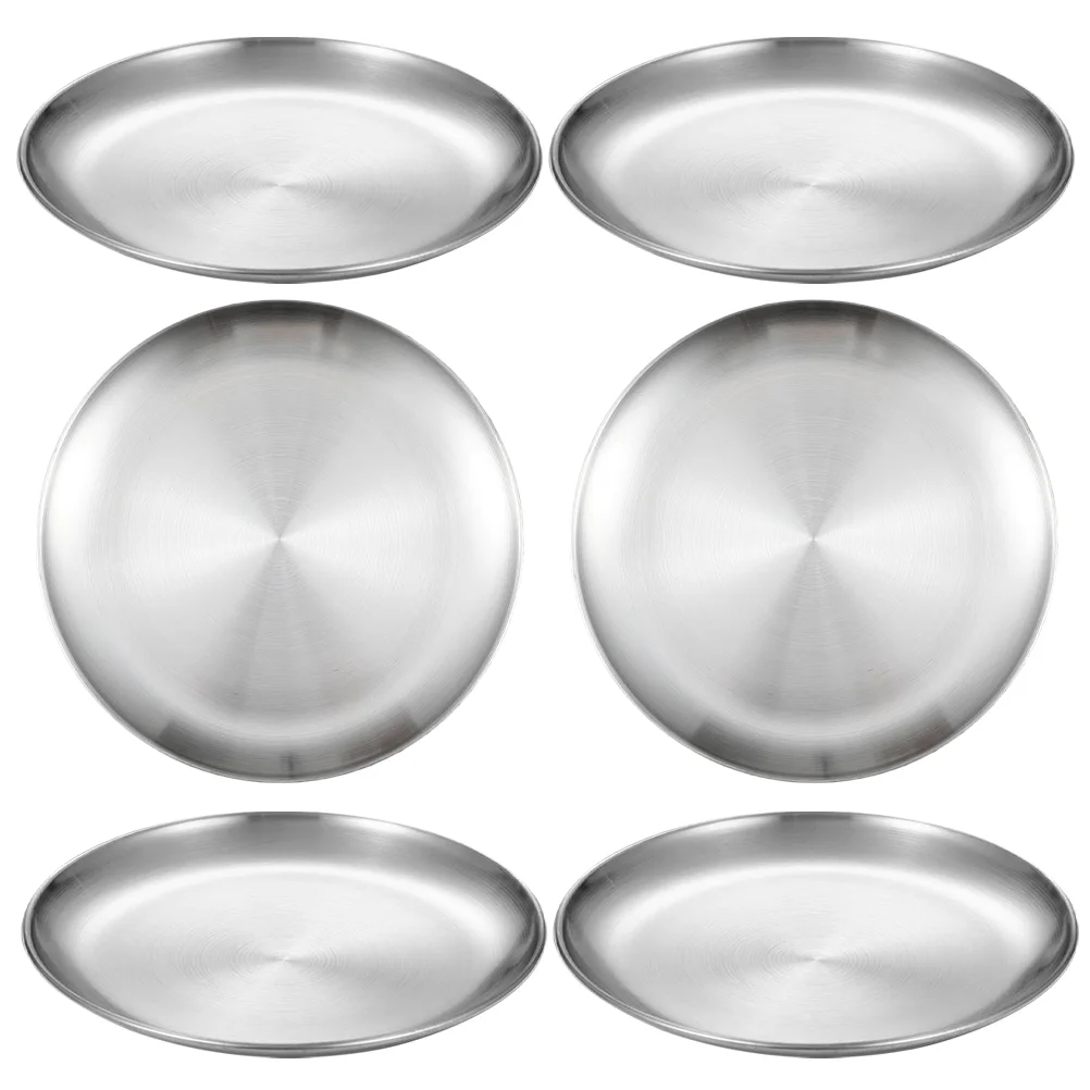 

6 шт. многоразовые тарелки, обеденные тарелки из нержавеющей стали, круглые сервировочные тарелки, металлические блюда