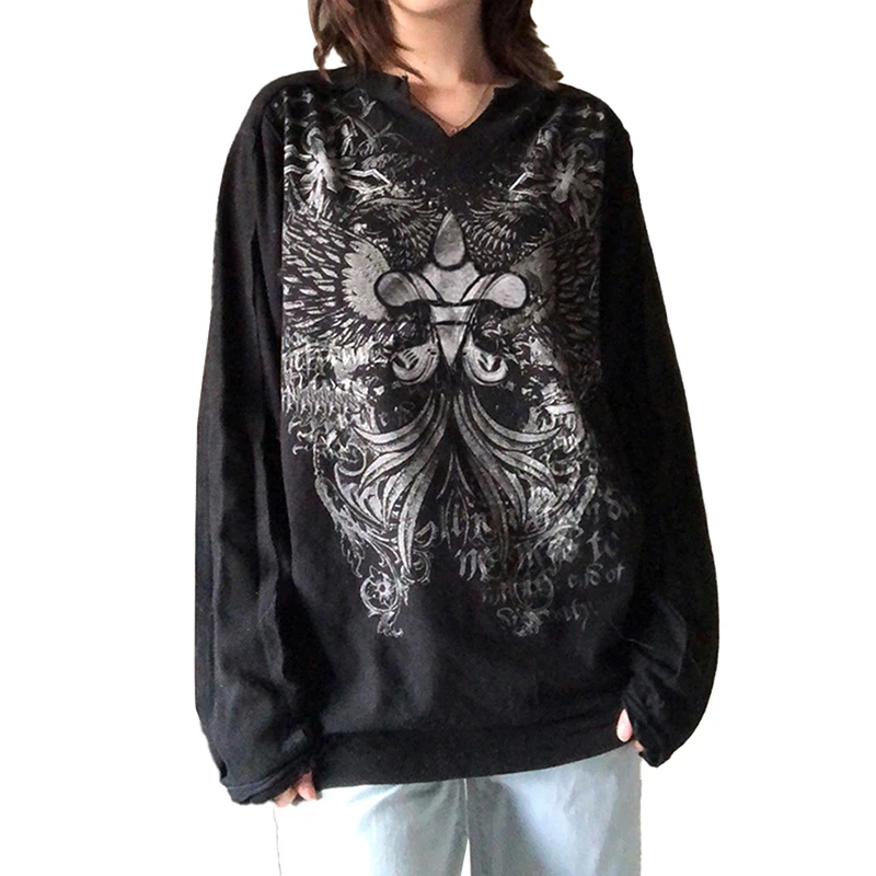 

Gothic Graphic Print Loose Tshirts Casual Retro Grunge Fairycore Tops Tee Streetwear Dark Academia 90s Clothes
