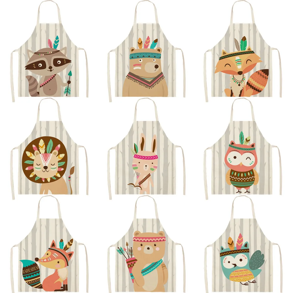 

Cartoon fox animal pattern apron accessories women's apron women's kitchen apron kitchen dustproof waterproof apron delantal