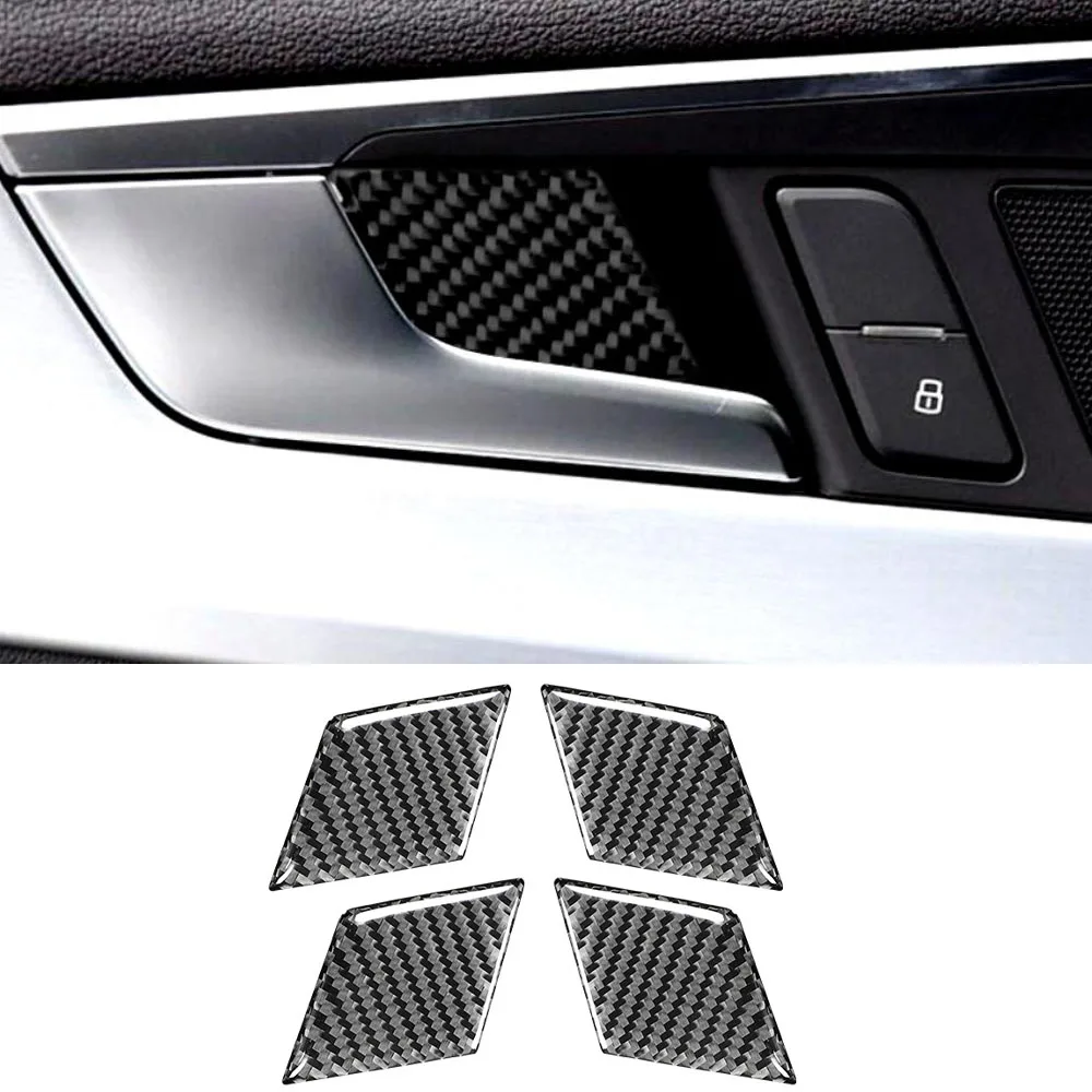 

4 шт. для Audi A4 B9 2017-2019 накладка на дверную ручку автомобиля, накладка на чашу, текстурные наклейки из углеродного волокна, украшение, аксессуары для интерьера автомобиля