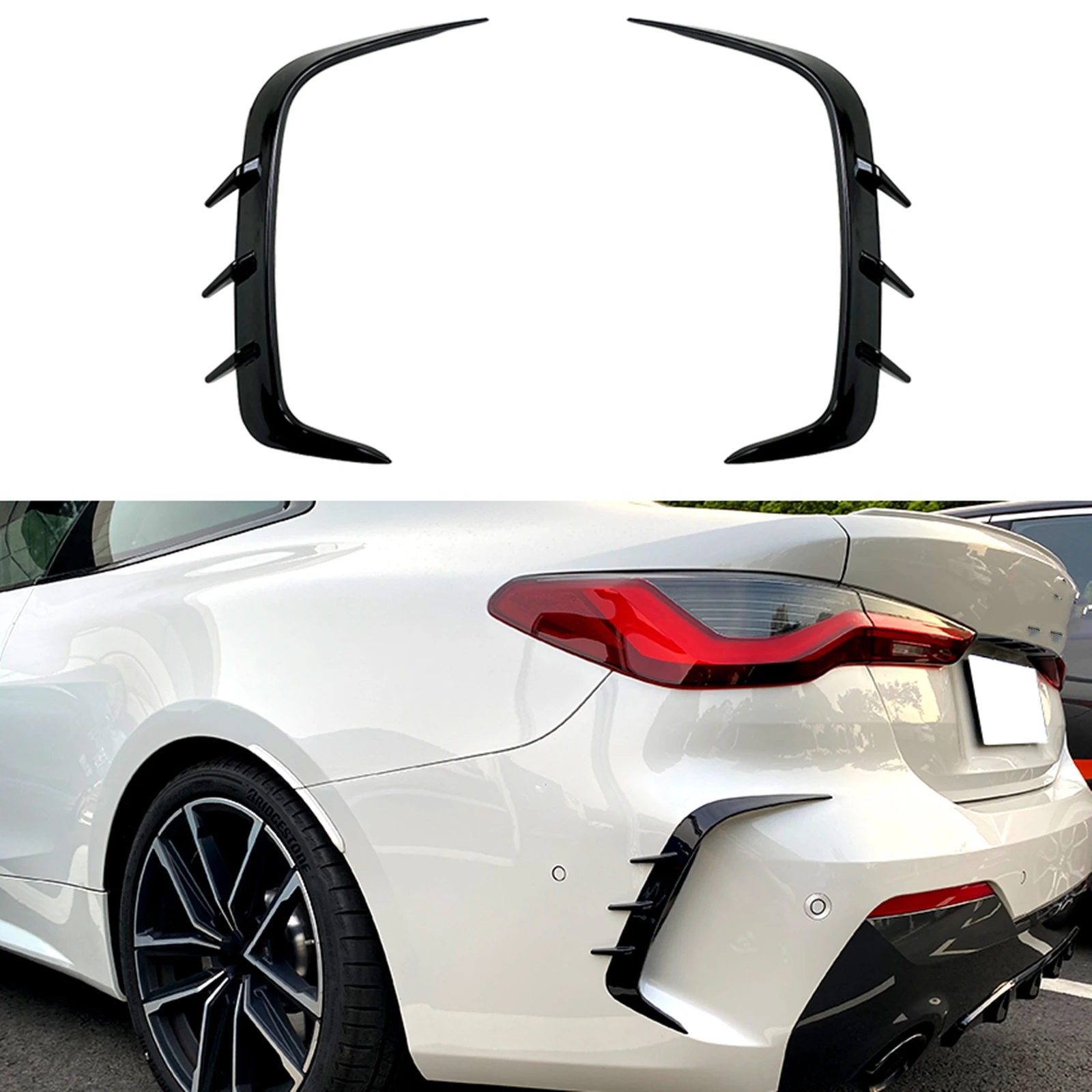 

Rear Bumper Side Splitter Trim For BMW 4 series G22 G23 425i 430i M440i M Sport Gloss Black Car Air Vent Spoiler Canard Cover