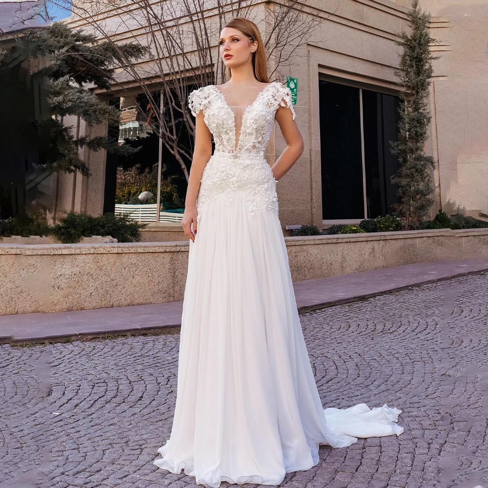 Popular V-neck Short Sleeves Lace Applique Boho Beach A Line Wedding Dresses Backless Custom Made 2023 Rode De Morrie
Popular V-neck Short Sleeves Lace Applique Boho Beach A Line Wedding Dresses Backless Custom Made 2023 Rode De Morrie