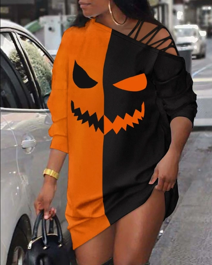 Halloween Women's Dresses 2022 Summer Fashion Graphic Print Colorblock Casual Cold Shoulder Long Sleeve Mini Sweatshirt Dress
Halloween Women's Dresses 2022 Summer Fashion Graphic Print Colorblock Casual Cold Shoulder Long Sleeve Mini Sweatshirt Dress