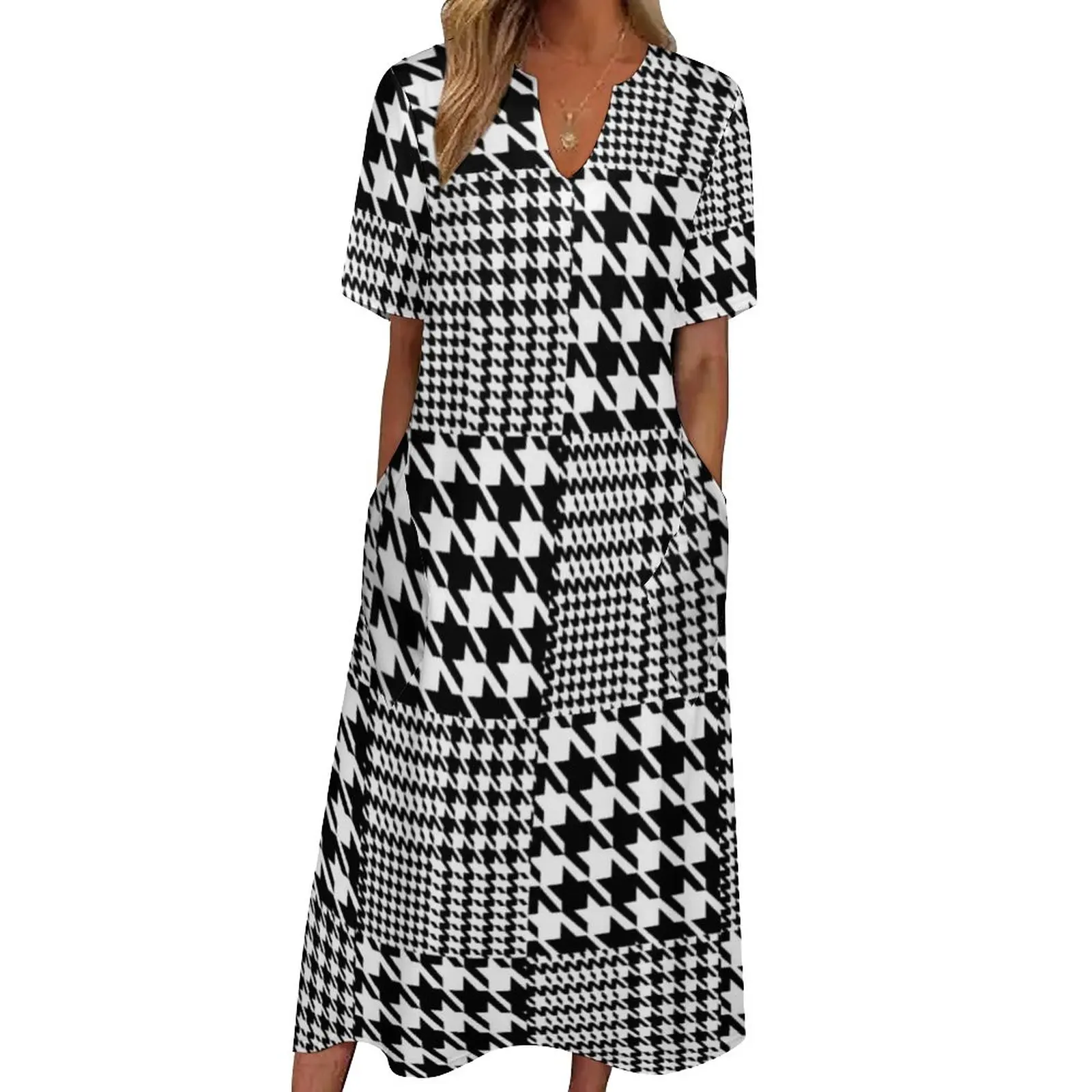 Houndstooth Dress Black And White Patchwork Vintage Maxi Dress Aesthetic Bohemia Long Dresses V Neck Custom Oversized Clothing
Houndstooth Dress Black And White Patchwork Vintage Maxi Dress Aesthetic Bohemia Long Dresses V Neck Custom Oversized Clothing