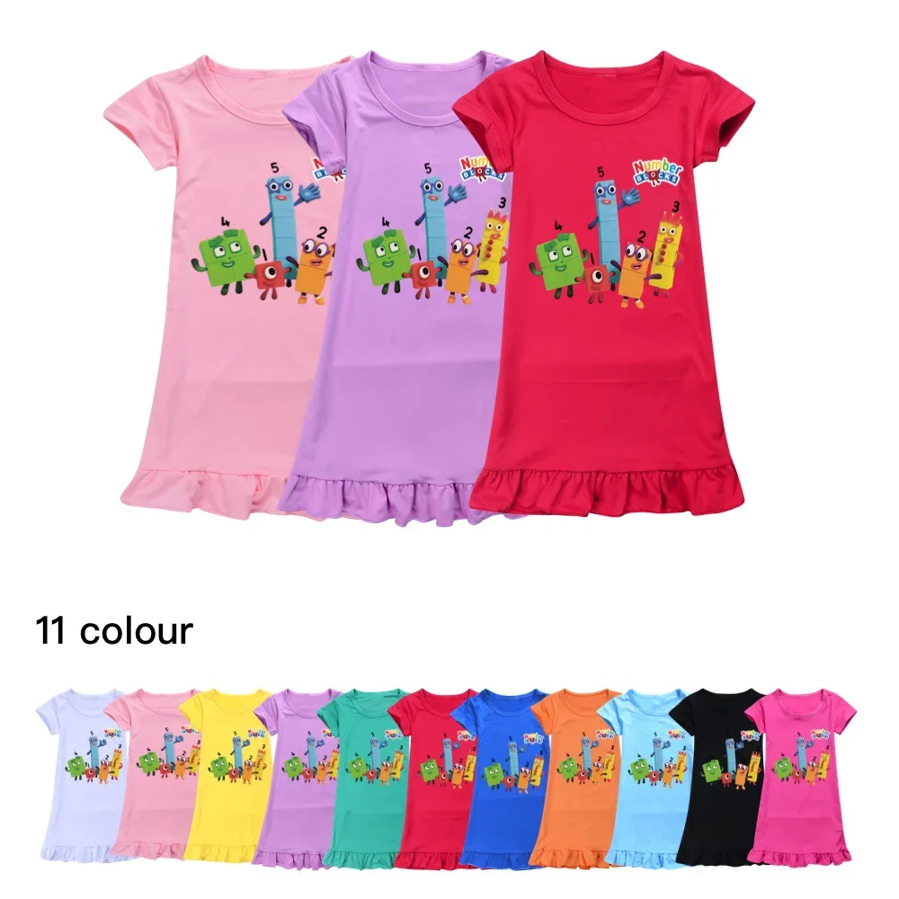 

New Number Blocks Dress 2022 Summer Movie TV Series Cartoon Educational Clothes Children Princess Vestidos Kids Casual Nightgown