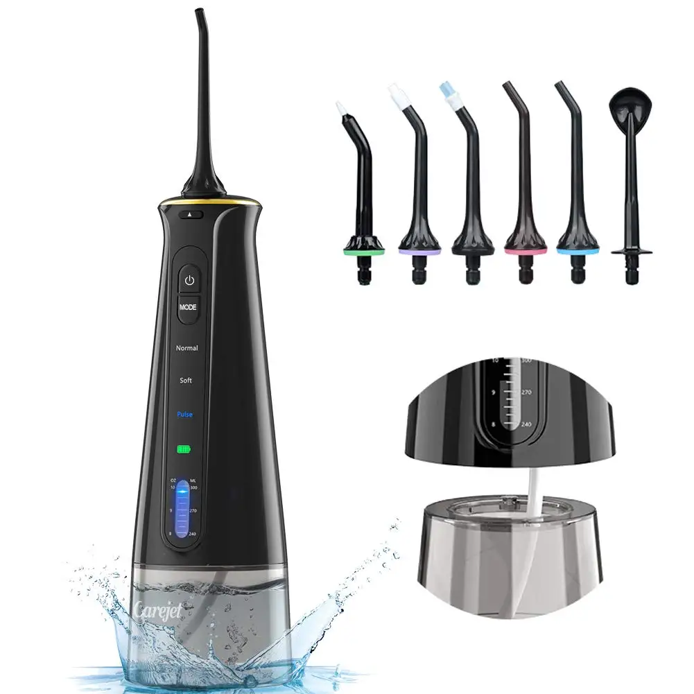 

Water Flosser for Teeth Cordless 300ML Portable Dental Oral Irrigator 3 Modes 6 Jet Tips IPX7 Waterproof USB Rechargeable Travel