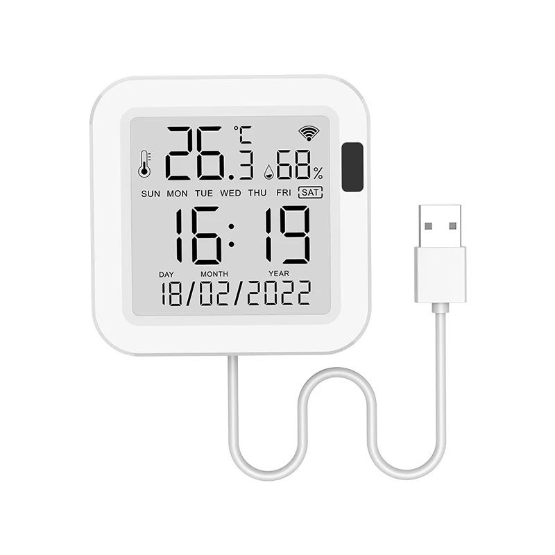 Датчик температуры и влажности Tuya Wi-Fi, питание от USB с ЖК-экраном, инфракрасная подсветка, работающая с Alexa Google Home 
Датчик температуры и влажности Tuya Wi-Fi, питание от USB с ЖК-экраном, инфракрасная подсветка, работающая с Alexa Google Home