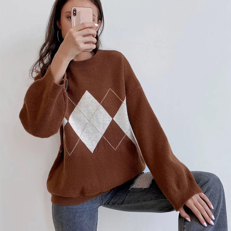 Autumn Women Knit Sweater Winter Fashion Vintage Warm Pullovers Ladies Loose Sweater Korean College Style Jumper Plaid Sweater
Autumn Women Knit Sweater Winter Fashion Vintage Warm Pullovers Ladies Loose Sweater Korean College Style Jumper Plaid Sweater
