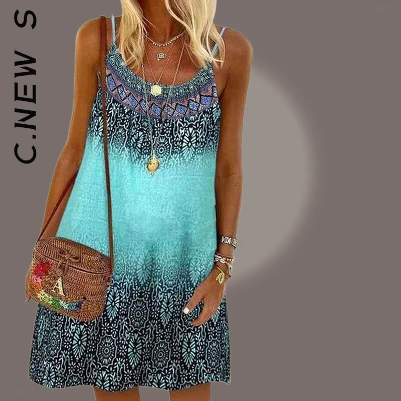 C.New S Women Summer 2022 Casual Loose Sleeveless Sling Bohemian Printed Dresses Female Holiday A-Line Mini Dress
C.New S Women Summer 2022 Casual Loose Sleeveless Sling Bohemian Printed Dresses Female Holiday A-Line Mini Dress