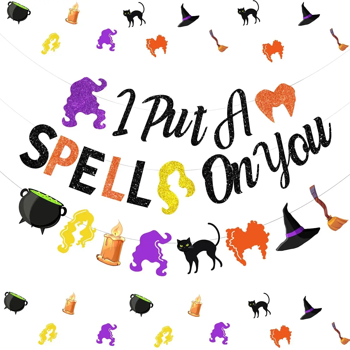 

JOYMEMO Witch Theme Halloween I Put A Spell on You Banner Garland Decoration for Halloween Haunted House Home Decor Supplies