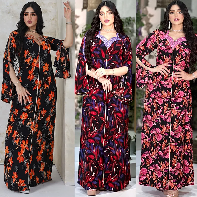 Islam Abaya Arabian Evening Dress for Women Floral Printed Tassel Ramadan Muslim Party Long Dress Gulf Jalabiya Dubai Abayas
Islam Abaya Arabian Evening Dress for Women Floral Printed Tassel Ramadan Muslim Party Long Dress Gulf Jalabiya Dubai Abayas