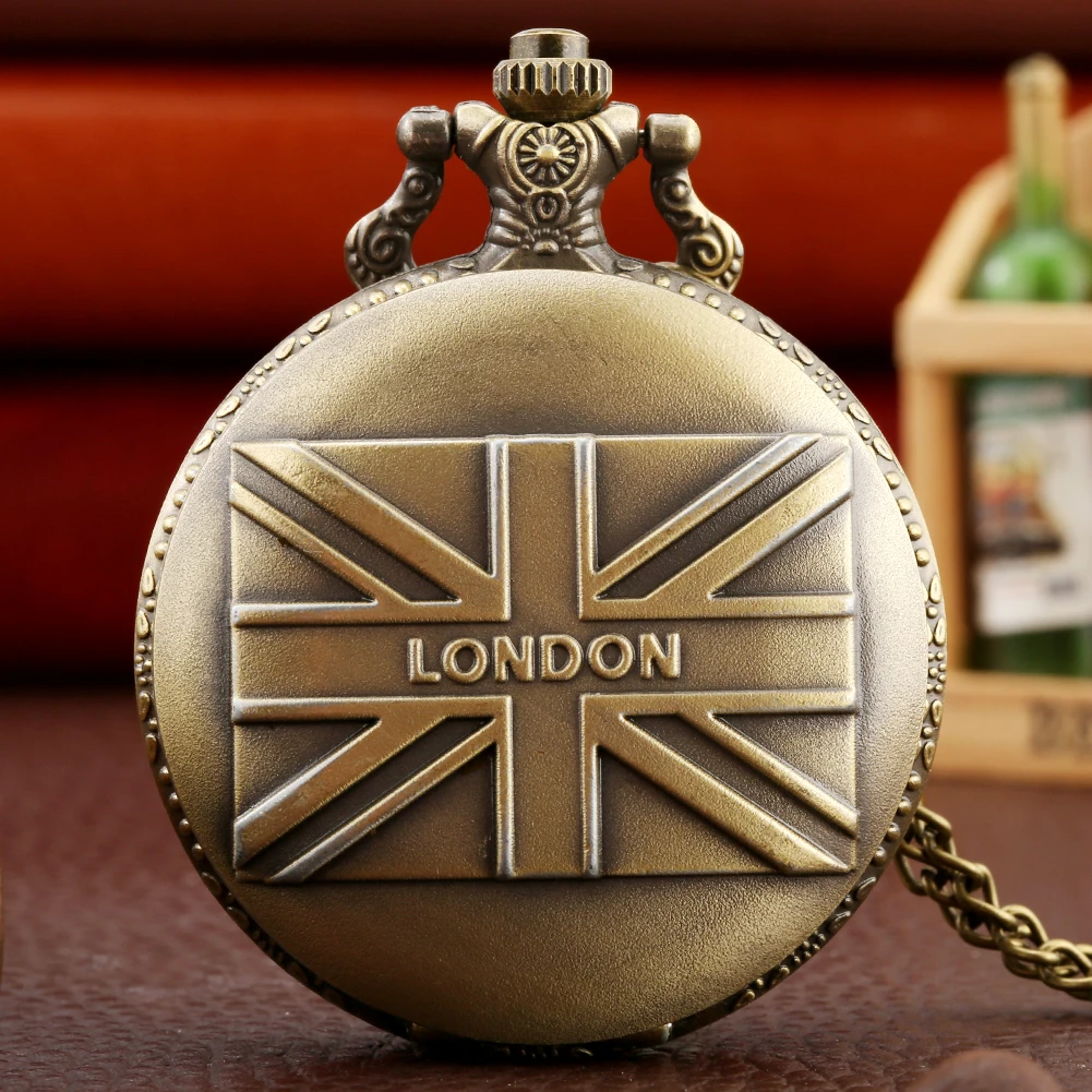 Bronze London UK Flag Quartz Pocket Watch Men Women Retro Exquisite Necklace Pendant Pocket Timepiece Antique Gift
Bronze London UK Flag Quartz Pocket Watch Men Women Retro Exquisite Necklace Pendant Pocket Timepiece Antique Gift