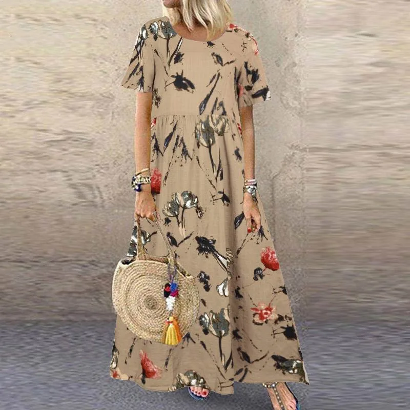 2022 Fashional Vintage Floral Long Dress Summer O Neck Loose Fit Elegant Cotton Linen Short Sleeve Boho Maxi Dress Female Holida
2022 Fashional Vintage Floral Long Dress Summer O Neck Loose Fit Elegant Cotton Linen Short Sleeve Boho Maxi Dress Female Holida