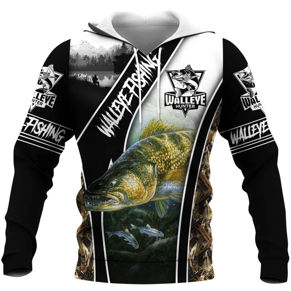 

CLOOCL Men Hoodie Fishing Walleye Hunter 3D All Over Printed Long Sleeves Hoodie Fashion Sweatshirt Women Zip Pullover Tracksuit