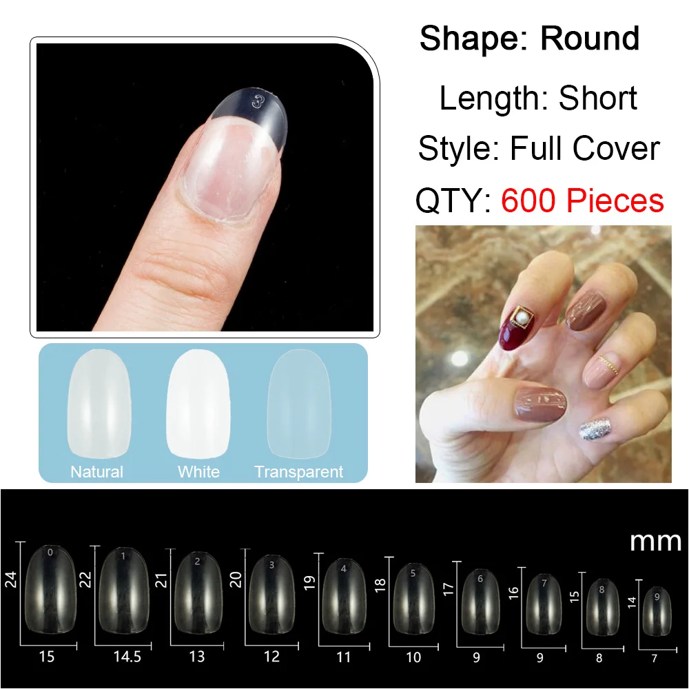 600 Pcs/pack ( with 50 Pcs Extra Nr 5, Nr 6 ) Short Round Shape False Nail Tips Acrylic Fake Nails 10 Sizes False Nails Short
600 Pcs/pack ( with 50 Pcs Extra Nr 5, Nr 6 ) Short Round Shape False Nail Tips Acrylic Fake Nails 10 Sizes False Nails Short