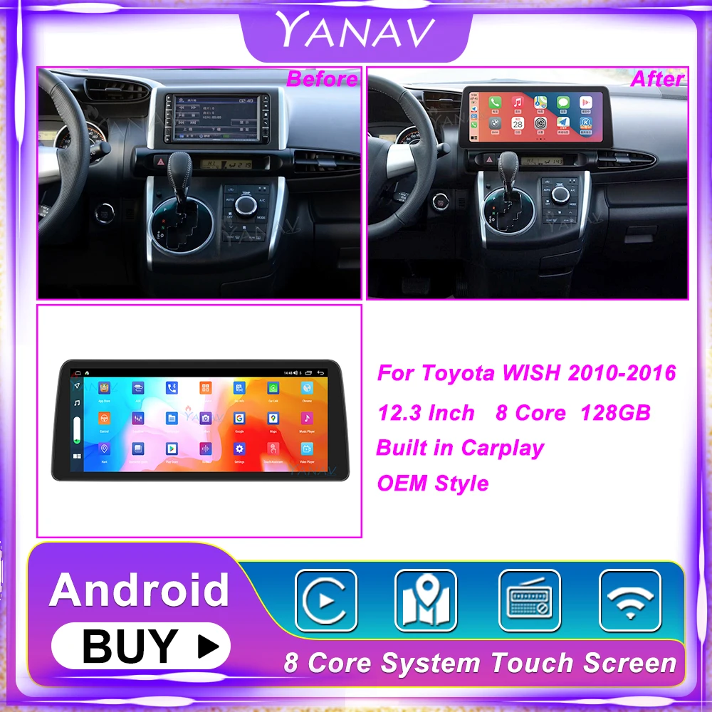 Для Toyota WISH 2010-2016 12,3 Android автомобильный мультимедийный плеер Радио Стерео CarPlay WiFi 4G BT сенсорный экран GPS навигация
Для Toyota WISH 2010-2016 12,3 Android автомобильный мультимедийный плеер Радио Стерео CarPlay WiFi 4G BT сенсорный экран GPS навигация