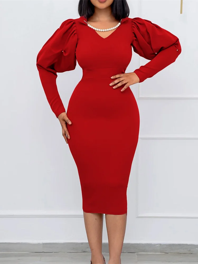 V-Neck Beading Draped Lantern Sleeve Midi Robe Femme African Women Bodycon Office Dress Summer 2022 Maxi Pencil Vestidos
V-Neck Beading Draped Lantern Sleeve Midi Robe Femme African Women Bodycon Office Dress Summer 2022 Maxi Pencil Vestidos