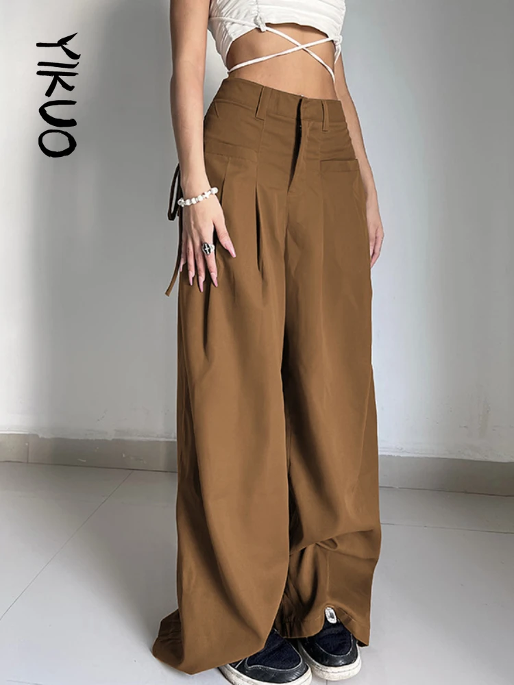 YIKUO Gray Solid Baggy Wide Leg Trousers Womens Pockets Ribbon Design Casual Loose Size Hippie Haram Pants Streetwear Joggers
YIKUO Gray Solid Baggy Wide Leg Trousers Womens Pockets Ribbon Design Casual Loose Size Hippie Haram Pants Streetwear Joggers