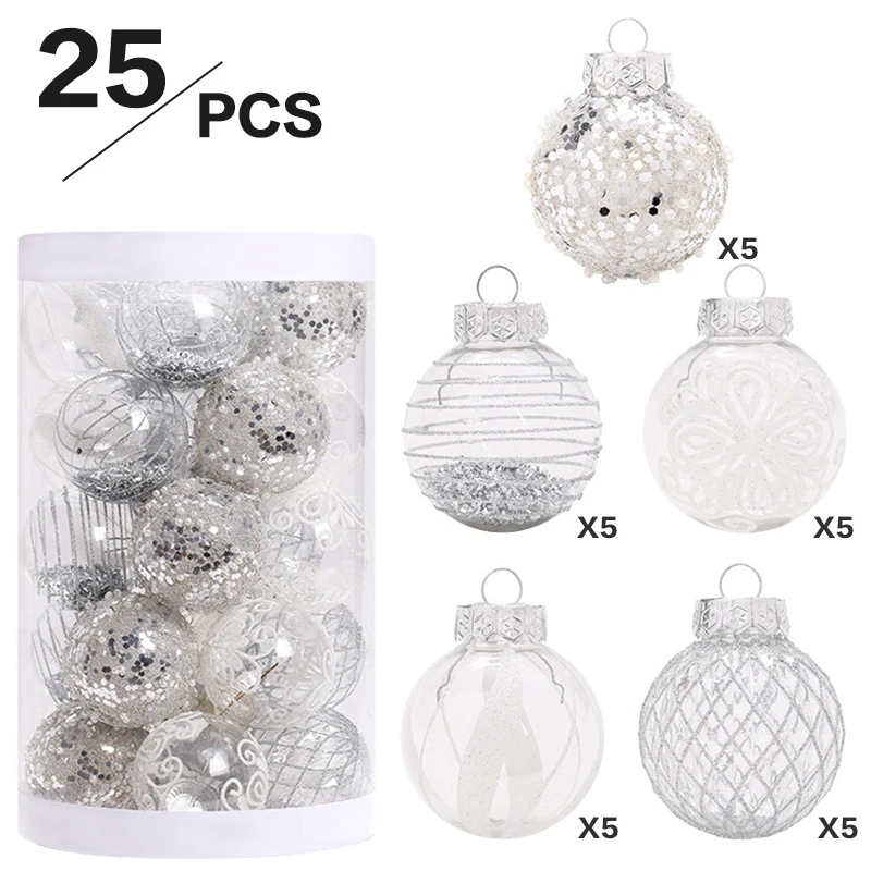 25Pcs 6cm Christmas Tree Balls Hanging Ornaments Gold Silver Transparent Xmas Bauble Noel Navidad Decorations for Home New Year
25Pcs 6cm Christmas Tree Balls Hanging Ornaments Gold Silver Transparent Xmas Bauble Noel Navidad Decorations for Home New Year