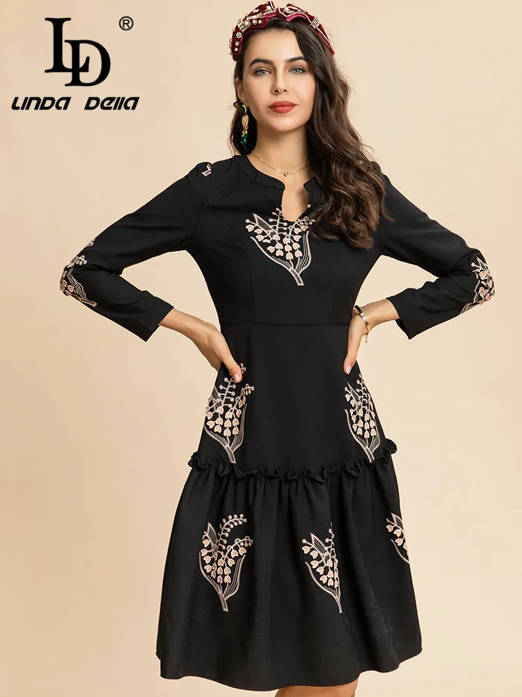 LD LINDA DELLA Fashion Runway Autumn Winter Dress Women's Long sleeve Embroidery Slim Black Vintage Party Midi Dress
LD LINDA DELLA Fashion Runway Autumn Winter Dress Women's Long sleeve Embroidery Slim Black Vintage Party Midi Dress