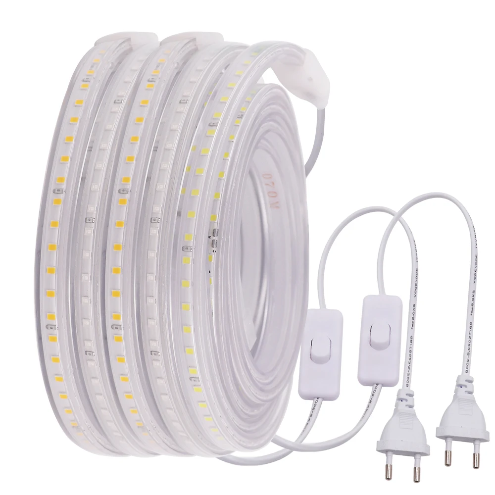 LED Strip Light 220V Flexible LED Tape SMD 2835 120LEDs/m Waterproof LED Ribbon With EU Plug and Switch for Home Decoration
LED Strip Light 220V Flexible LED Tape SMD 2835 120LEDs/m Waterproof LED Ribbon With EU Plug and Switch for Home Decoration