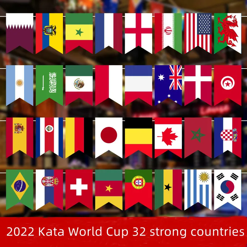

2022 Qatar World Cup Top String Flags Bar Party Garden Decoration Football Fans Brazil Spain France Argentina 32 Countries Flag