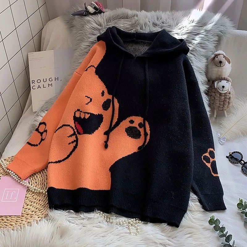 2022 Winter Hooded Sweater And Pullovers Long Sleeve Bear Pattern Casual Jumpers Long Sleeve Pull Femme Patchwork Chic Knit Tops
2022 Winter Hooded Sweater And Pullovers Long Sleeve Bear Pattern Casual Jumpers Long Sleeve Pull Femme Patchwork Chic Knit Tops