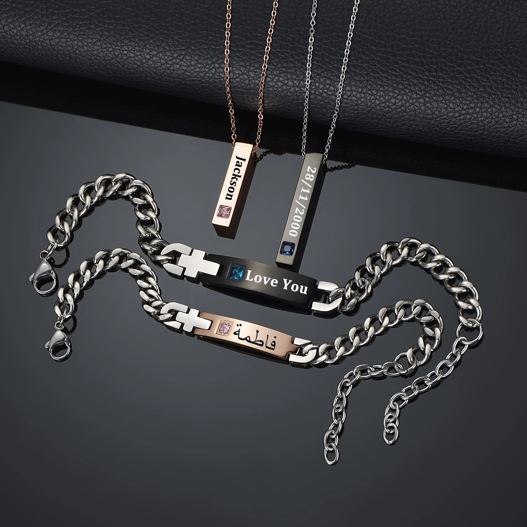 Acheerup Engrave Name Date Necklace Bracelet For Women Stainless Steel Custom Zircon Thick Hand Chain Couple Jewelry Set Gift
Acheerup Engrave Name Date Necklace Bracelet For Women Stainless Steel Custom Zircon Thick Hand Chain Couple Jewelry Set Gift