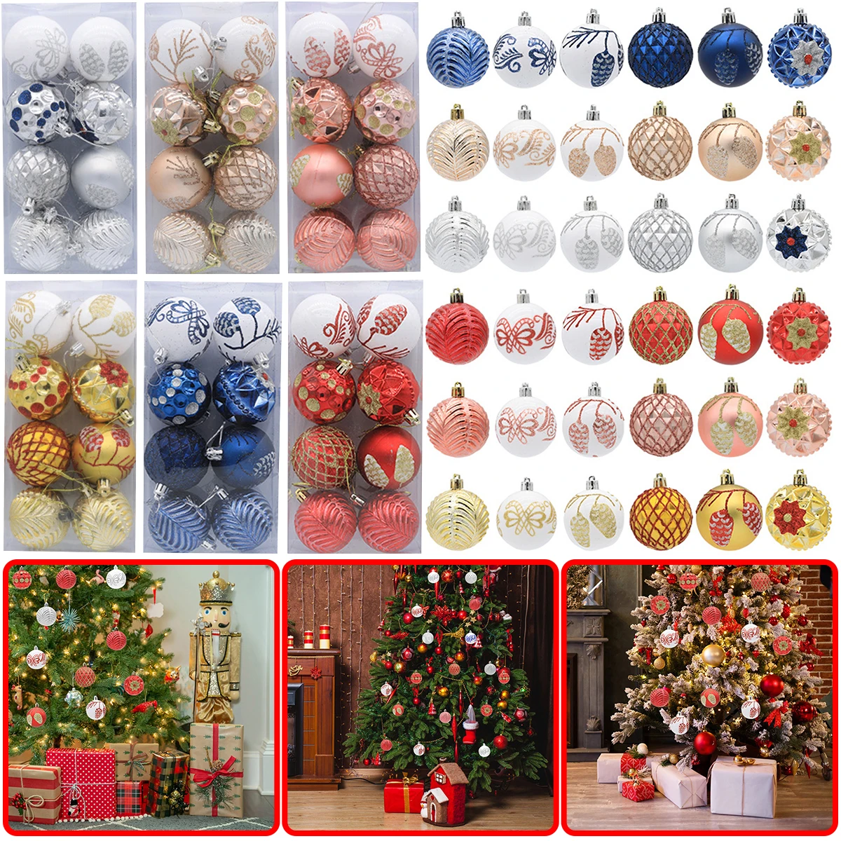 

6 см 8 шт. противоударные Рождественские елочные шары Рождественский подвесной шар подвесные украшения на Рождество 2023 новый год домашний д...