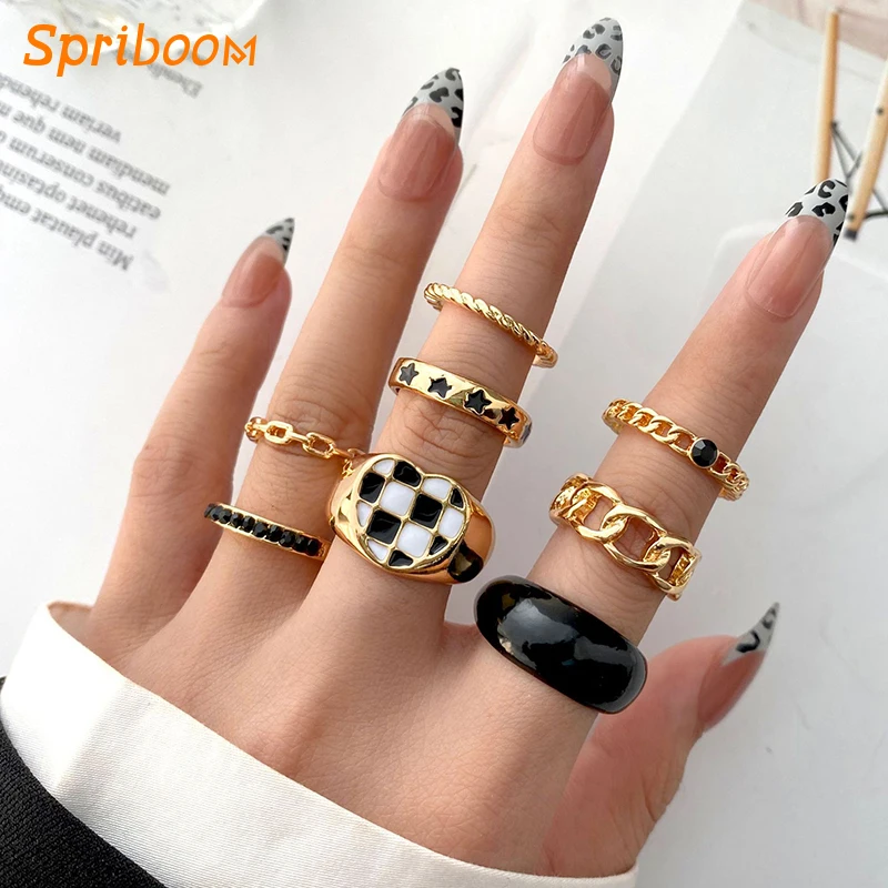 8 Pcs/set Hyperbole Chunky Rings Set Black White Checkerboard Heart Ring Metal Star Knuckle Ringe Punk Gothic Anillos Jewellry
8 Pcs/set Hyperbole Chunky Rings Set Black White Checkerboard Heart Ring Metal Star Knuckle Ringe Punk Gothic Anillos Jewellry