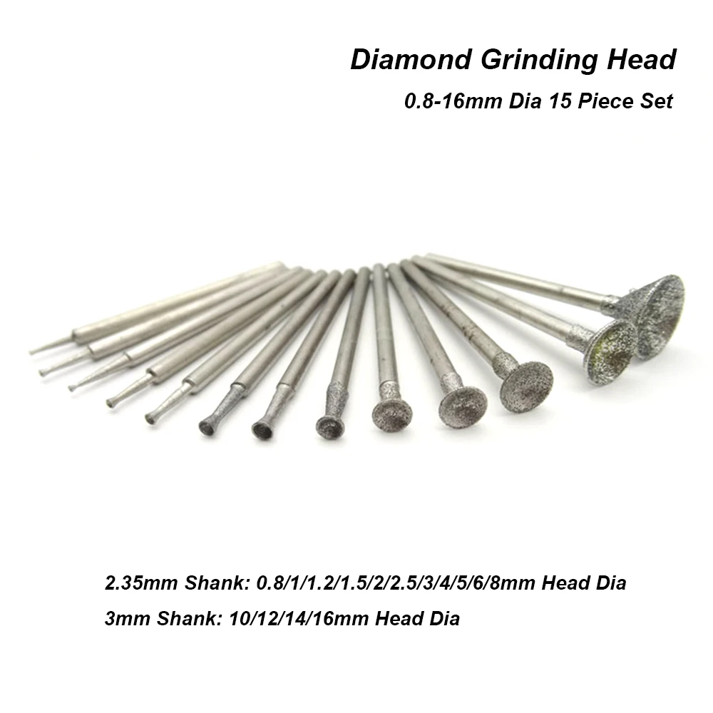 

11Pcs 0.8-16mm Flared Diamond Grinding Head Mounted Point Bits Burrs Engraving Polishing Abrasive Tool 2.35/3mm Shank for Dremel